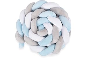 Totsy Baby Almohada Decorativa 150 cm- Almohada de Peluche Trenzada esponjosa Azul-Blanco-Gris