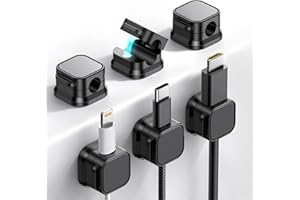 HoneyHolly Clips Câble, Lot de 6 pour Organisateur de Câble, Auto-adhésifs, Support Câble de Charge, Magnétique, Accroche Câble pour Bureau, Table de Chevet, USB, HDMI et Câbles Audio