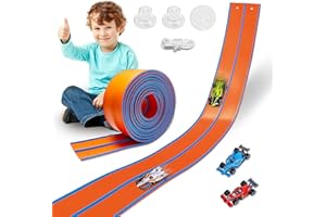 PRTNEG Flexible Race Track Toys for Kids 15 Ft with 4 Cars & Suction Cups, Portable Double Lane Racetrack Compatible with Hot Wheels & 1/64 Diecast Cars, Fun Car Ramp Track Set for Ages 3+(Orange + Blue)