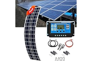 LYMGG Panneau Solaire Monocristallin (18v 200w/400w), ContrôLeur 40a/Kit De SystèMe Solaire Flexible, Panneau Solaire Semi-Flexible (30 °), Pour Camping-Cars, Bateaux, Caravanes,200W