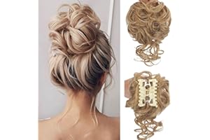 SJZDYLXY Claw Messy Bun Hair Pieces Clip Wavy Curly Hair Chignon Clip in Hairpieces Tousled Updo Donut Hair Bun Synthetic Hair Ponytail for Women Girls
