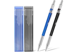 COBEE SOLEDÌ cobee 2 matite per saldatore a strisce con 10 ricariche per matite da 2 mm e temperamatite integrato, matite meccaniche automatiche per scrittura, arte, costruzione di schizzi (nero+blu)