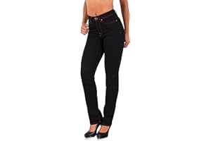 ESRA Damen Jeans Hose Damen Jeanshose gerader Schnitt Straight-Fit Jeans Damen High Waist bis Übergröße Große Größen G600