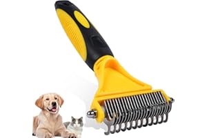 NursCare Pet Grooming Brush, Double Sided Undercoat Rake for Dogs & Cats, Professional Deshedding Brush and Dematting Tool, Safe and Effective Removing Knots, Mats, Tangles (Yellow)