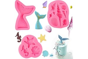 Xingrun Meerestiere Fondant Formen Silikonform Meerjungfrau Flosse 3D Ozean Silikon Backform Diy Silikon Seifenform Meerjungfrau Schwanz Silikonform Seestern Seepferdchen Muschel Fischschwanz,3 Stück