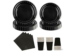 HFBOBP Schwarz Partygeschirr, 96 Stück Bunt Pappteller,Party Pappteller Becher Servietten Partyteller Partyset Süße Party für Hochzeiten und Feiern wie Geburtstag