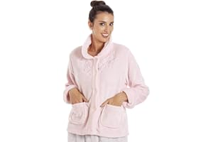 Camille Womens Supersoft Fleece Bed Jacket | Luxury Collared Warm Sleep Coat | Button Up & Long Sleeved | Warm & Cosy All Night Long | Autumn or Winter Wear Over Pyjama Top