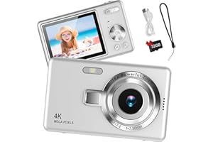 TAICHAEU Fotocamera digitale 1080P FHD, 44MP con schermo LCD da 2.4", zoom digitale 16x, fotocamera digitale per vlogging fotocamera digitale portatile con scheda SD da 32 GB per bambini (grigio chiaro)