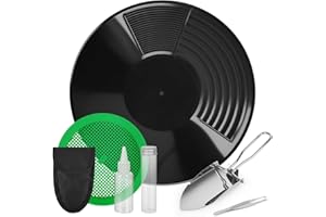 Cbilzxer Goldwaschpfanne Set, Goldwaschset aus PP (38,5 cm) mit Sieb,Reinigungsflasche,Glasflasche,Pinzette Schaufel, Professionelle Goldwaschen Ausrüstung für Flüsse Bäche Outdoor-Abenteuer