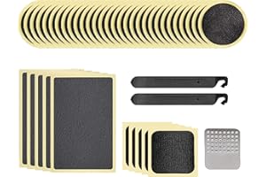 40Pcs Self-Adhesive Bicycle Tire Inner Tube Patch Repair Kit - Glueless Bike Tube Patches in Round, Square, and Rectangle Shape - Includes 2 Tire Levers, 1 Metal Rasp - by Mobi Lock