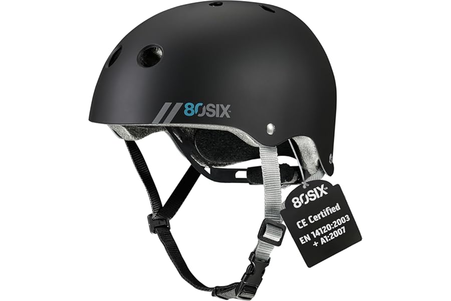 80SIX Multi-Sport Skateboard Helmet with Adjustable Fit Dial for Kids, Teens, Adults-Certified Hardshell Protective Scooter, Bike Helmet for Cycling, Skateboard, BMX, Inline Skate