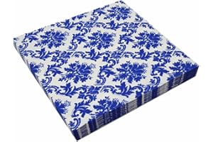 meioro Napkins Floral Paper Napkins Tea Cups Paper Cocktail Napkins Napkins for Tea Party,Birthday (Blue and White Porcelain, Pack of 20)
