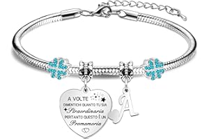 HEYEJET A Volte Dimentichi Quanto Tu Sia Straordinaria Regali per Donne Ragazze Braccialetto Pendente d'Argento con 26 Lettere, Idee Regalo per Compleanno Festa della Mamma Natale Regali di Amicizia
