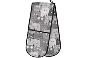 MNSRUU Double Oven Gloves Cute Cats Black Heat Resistant Pot Holder Oven Mitt Gloves for BBQ Cooking Baking Grilling Microwave