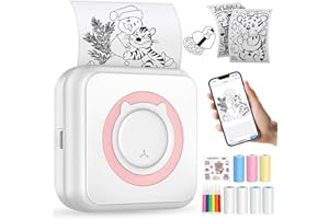 LIEBERWELL Mini Imprimante Portable, Imprimante de Notes sans Encre, Imprimante Thermique de Poche avec 7 Rouleaux Papier, Imprimante sans Fil Bluetooth pour iOS et Android pour Photos, Étiquette, Mémos