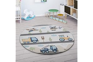 Paco Home Tappeto Bambini Rotondo Cameretta Femmine Maschi Stella Luna Elefante Arcobaleno, Dimensione:Ø 120 cm tondo, Colore:Multicolore