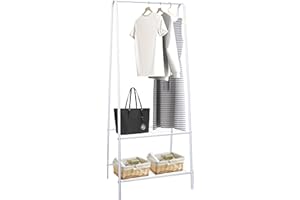 HOFLERA Clothes Rail Stand Garment Coat Rack with Metal Shelf, Frame for Bedroom, Saving Space Clothes Rail,1.5m(White)