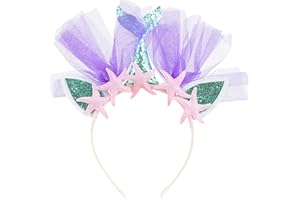 ZALAON Glitter Mermaid Hair Band, Mermaid Headdress For Girls Mermaid Hair Accessories For kids Party Supplies(With Pink Starfish)
