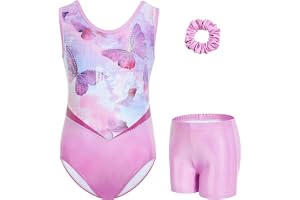 Gogokids Flickors ärmlös strass gymnastikset, 3-delad barn trikåer med shorts och hårband, nät skarvad hals gymnastikkläder för flickor ålder 3-12