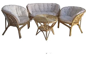 FANTASIE D ORIENTE salotto in rattan vimini midollino naturale arredamento per esterno vimini set 4 pezzi giardino terrazzo 2 poltrone 1 divano 1 tavolo spedito su bancale