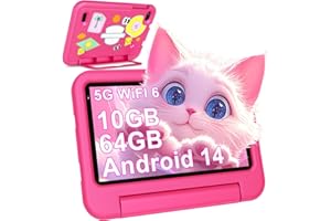 ‎DEERTIME 2025 Neueste Android 14 Kinder Tablet 7 Zoll, 10GB(4+6) RAM+64GB ROM/TF 1TB, WLAN 6, 5G+2.4G WLAN, 8-Core 1.8 GHz, 1024*600, 3500mAh, Type-C, Bluetooth 5.0, Kids Tablet Mit EVA-Hülle - Rosa