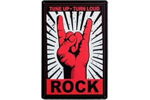 Hioni Rock N Roll Tune Up Turn Loud Vintage Plaque de poster Panneau mural décoration murale métal Plaque