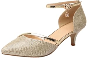 DADAWEN Women's Closed Toe Court Shoes Ankle Strap Kitten Heel Wedding Dress Pumps