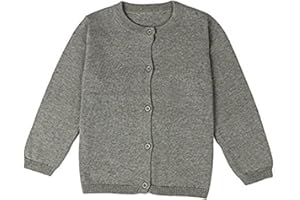 FAIRYRAIN Little Girls Cute Crew Neck Button-Down Solid Fine Knit Cardigan Sweaters