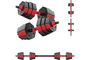 Set Pesi Regolabili 40 KG - 2 Manubri + 1 Bilancere Ottagonale Antiscivolo, Set Palestra Casa Fitness Bodybuilding Home Gym KOOLOOK