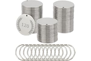 OLYCRAFT 120Pcs Metal Engraving Blanks 30mm Stainless Steel Stamping Blanks with Key Rings Round Blank Tags Metal Tags with Holes Stamping Tag Pendants for DIY Crafts Necklace, STAS-OC0001-23-EU13