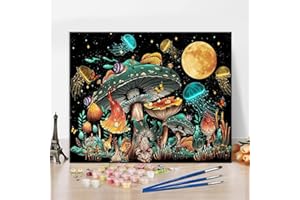 TISHIRON Malowanie grzybów według liczb dla początkujących, księżyc i meduza, zestaw do malowania według liczb, zestaw dla dzieci do malowania na płótnie, "zrób to sam", obraz olejny na płótnie, bez oprawionego malowania według liczb, 40 x 50 cm
