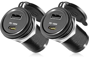 acegoo 12V USB-Uttag 100W PD & 18W QC, Husbil Aluminium Bärbar Dator USB-laddare USB-C Snabbladdning för Marin Båt Buss Motorcykel Lastbil RV ATV, utan LED 2 styck