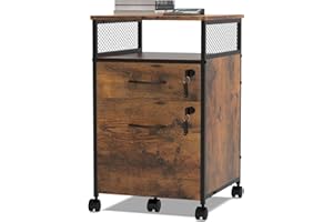 Lvhecforhm Móvil Cajonera, Archivador de Oficina con 2 cajones bloqueables, Cajonera con 5 Ruedas, Archivador Estante Abierto, para Oficina Carpetas A4 Colgantes, Marrón Cajonera Escritorio Debajo