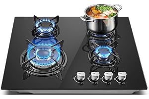 TopStrong Piano Cottura 4 Fuochi Gas, Piano Cottura Gas Vetro Incasso, Protezione Flame-Out, Gas Naturale/Propano, 8060W, Nero, 220-240V