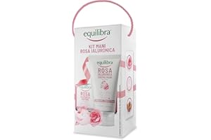 equilibra, Kit Mani Rosa Ialuronica, Kit Regalo con Crema Mani, Levigante e Protettiva, 75ml e Sapone 100% Vegetale, con Estratto di Rosa Damascena, Acido Ialuronico