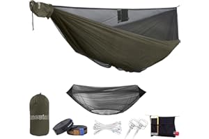 onewind Double Camping Hammock with Mosquito Net,Tree Straps, Ridgline, Compact Storage Bag, Durable Ripstop Nylon 11FT Holding 500lbs, Ideal for Hiking, Beach, Backpack