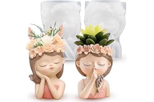 TUXUZAL 2 moldes de silicona para flores y niñas, jarrón 3D, moldes de silicona para niñas, molde de yeso para manualidades