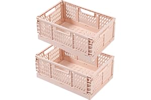 EURXLQ 2 Cestino Portaoggetti Pieghevole e Impilabile, Cassette in Plastica per La Cucina, Bagno, Ufficio (Rosa, 30×20×12cm)