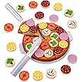 Toaren Wooden Pizza Set, Children's Kitchen Accessories, Children's Kitchen Accessories, Toy Food for Shop Accessories, Wood, Pizza for Children with Chopping Board, Pizza Cutter
