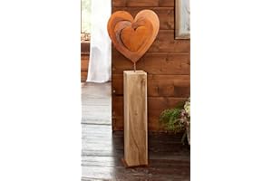 ‎DEKOLEIDENSCHAFT Dekosäule Rostherz aus Holz, 72 cm hoch, großes Metall-Herz in Rost-Optik, Holzsäule, Eingangsdeko, Willkommensdeko, Holzsäule, Herzdeko
