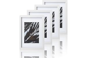 VUVUZULA A4 Frame White Photo Frames A4 Picture Frames with Mount for A5 Photo Certificate Frame A4 Set of 4 with Real Glass