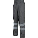 WORKTEAM Work Trousers with 2 Reflective Tapes, Enhanced Visibility EN 17353 Type B2, Multiple Pockets, Elastic Waist and Zip