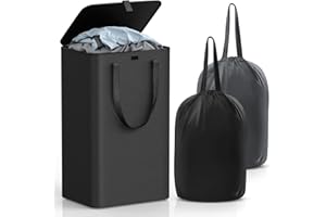 Wäschekorb mit Deckel, HAPPHOOH Faltbarer Wäschekörbe mit 2 herausnehmbaren Wäschesäcke, 100L Wäschekorb mit Henkel Wäschebox Wäschesammler mit deckel für Schlafzimmer Badezimmer