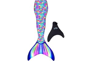 Fin Fun Fantasy - Palme de sirène pour enfant + monopalme pour nager - Kit de démarrage - Couleurs arc-en-ciel - Enfant - L/XL