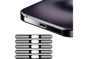 BelleVive Lot de 5 autocollants en maille anti-poussière pour iPhone 16 Pro/16 Pro Max, protection intégrée pour port de charge et haut-parleur, anti-poussière, en métal