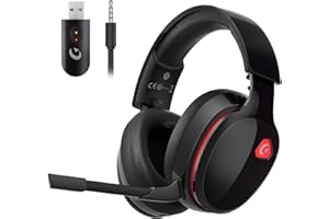 Gvyugke Casque de jeu sans fil pour PC, PS4, PS5, Mac, Switch, casque Bluetooth sans fil avec microphone amovible avec réduction du bruit, jack 3,5 mm pour casque filaire