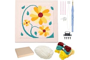 Allazone Punch Needle Kit Telaio Ricamo Starter Kit Quadrata Kit di Ricamo per Aghi da Punzonatura con Flower Pattern, Penna per Adulti Principianti (Beige e Giallo)