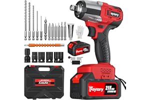 AUTOBABA Cordless Impact Wrench, Brushless 1/2" Power Impact Driver, 2500RPM & Max Torque 550Nm, High Torque Electric Wrench with 4 Socket Set, 12 Drill Set ,1 Battery, 1 Charger and 1 Carry Box, for Car Home