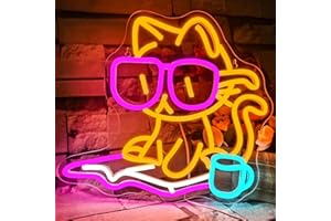 VYXIN Decorazione da parete con luce al neon, luce al neon, decorazione da parete per camera da letto, adatta per uomo, grotta, bar, sala giochi, festa di compleanno (gatto che legge)