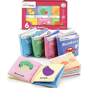 Firstcry Intellibaby 6-Book Set – Soft Sensory Cloth Books for Babies, Crinkle Sound & Washable, Early Learning Themes Animals,Fruits,Numbers,Non-Toxic & Educator Recommended,Gift for Babies 6  Months